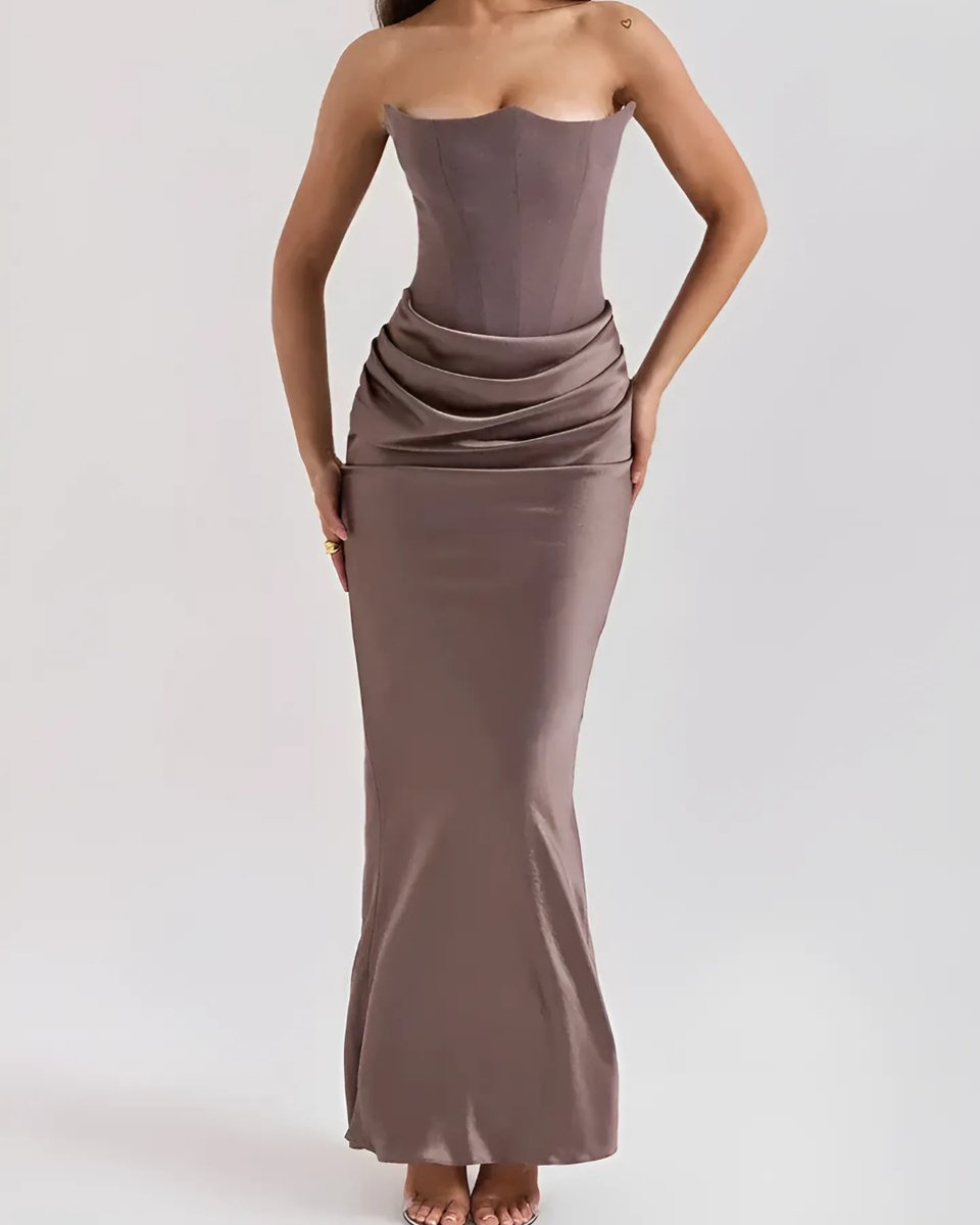 Bronte | Strapless Draped Satin Corset Evening Dress