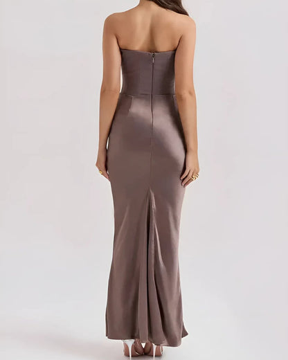 Bronte | Strapless Draped Satin Corset Evening Dress