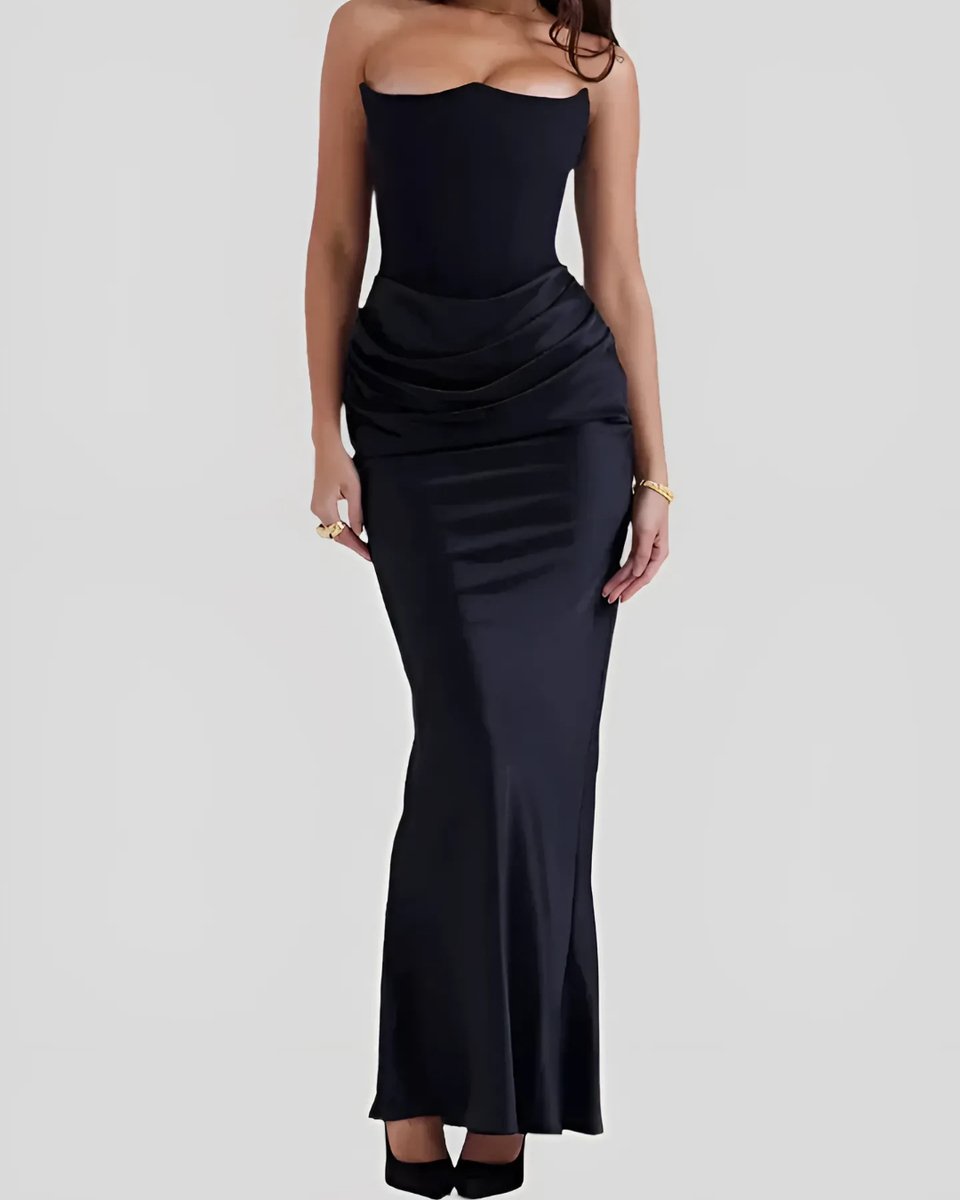 Bronte | Strapless Draped Satin Corset Evening Dress
