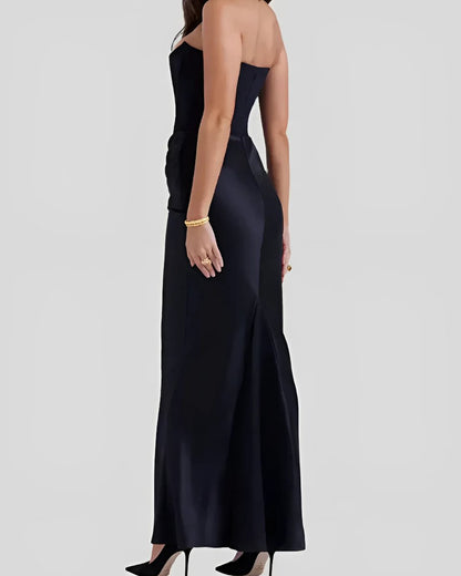 Bronte | Strapless Draped Satin Corset Evening Dress