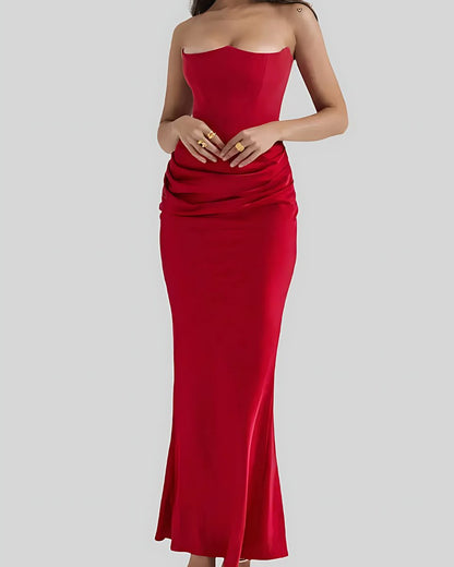 Bronte | Strapless Draped Satin Corset Evening Dress