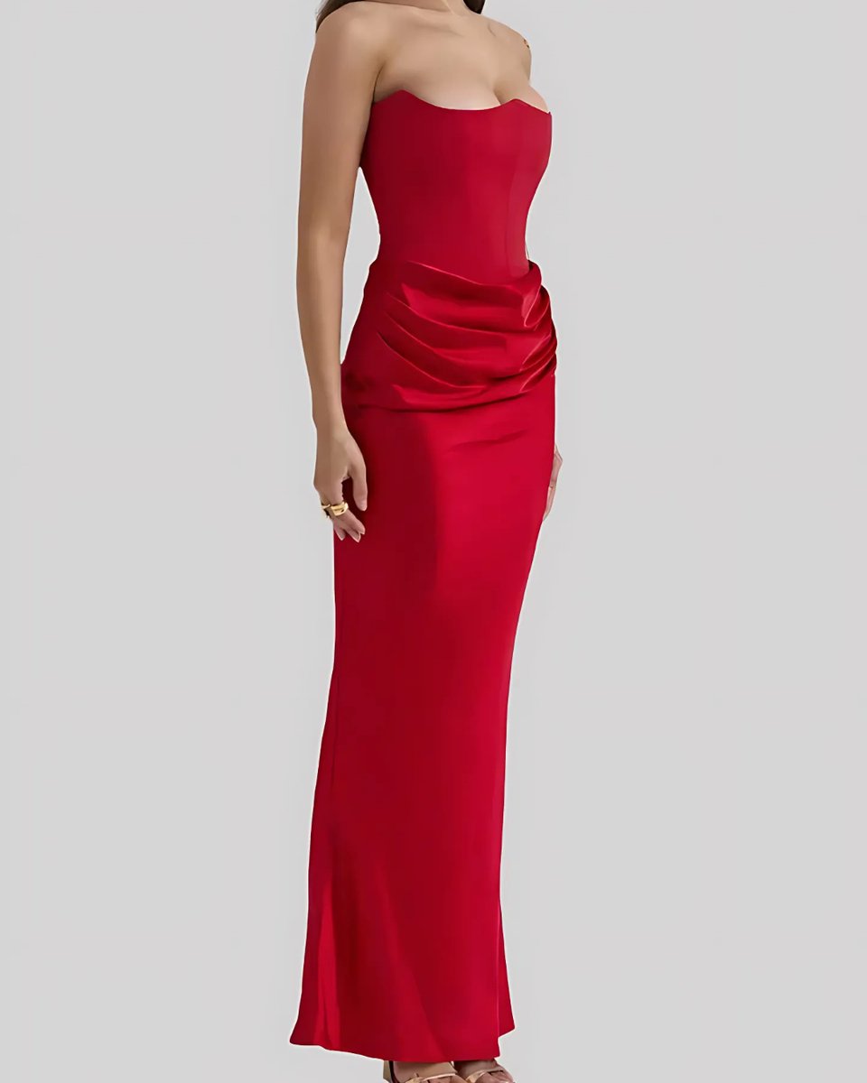 Bronte | Strapless Draped Satin Corset Evening Dress