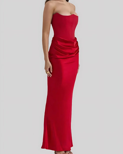 Bronte | Strapless Draped Satin Corset Evening Dress