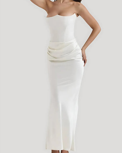 Bronte | Strapless Draped Satin Corset Evening Dress