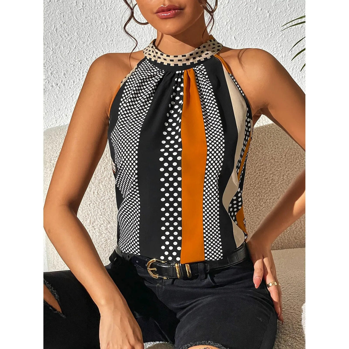 Jolie | Orange Elegant Sleeveless Top