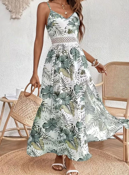 Evie | Tropical Floral Spaghetti Strap Maxi Dress with Side Split
