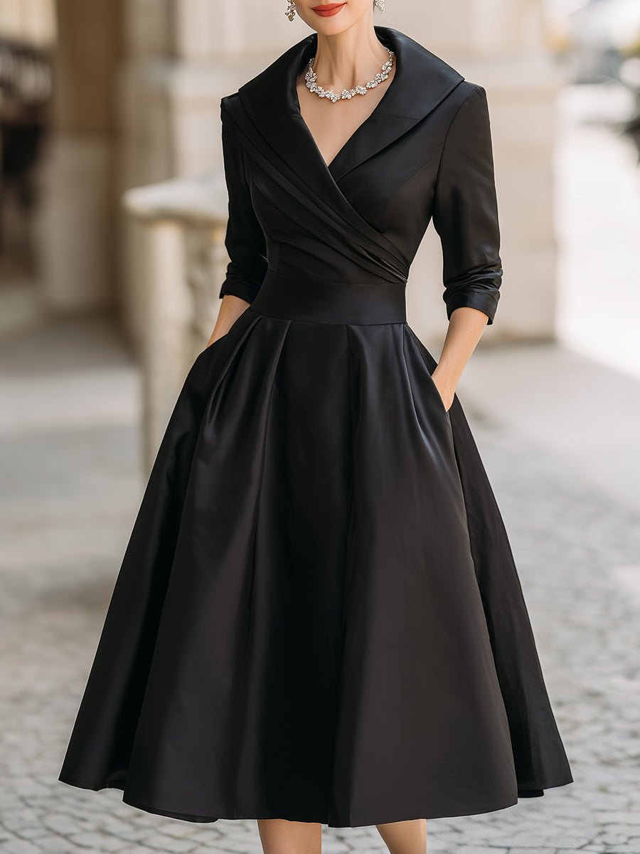 Delphine | Vintage A-Line Wrap Midi Dress with Three Quarter Sleeves