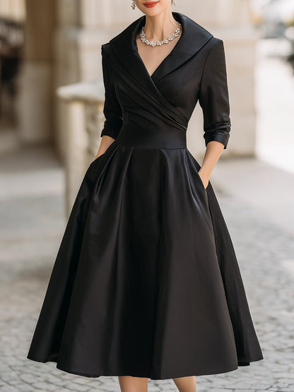 Delphine | Vintage A-Line Wrap Midi Dress with Three Quarter Sleeves