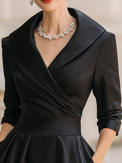 Delphine | Vintage A-Line Wrap Midi Dress with Three Quarter Sleeves