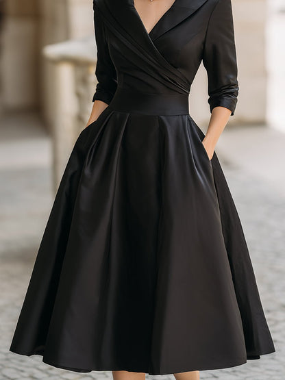 Delphine | Vintage A-Line Wrap Midi Dress with Three Quarter Sleeves