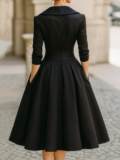 Delphine | Vintage A-Line Wrap Midi Dress with Three Quarter Sleeves