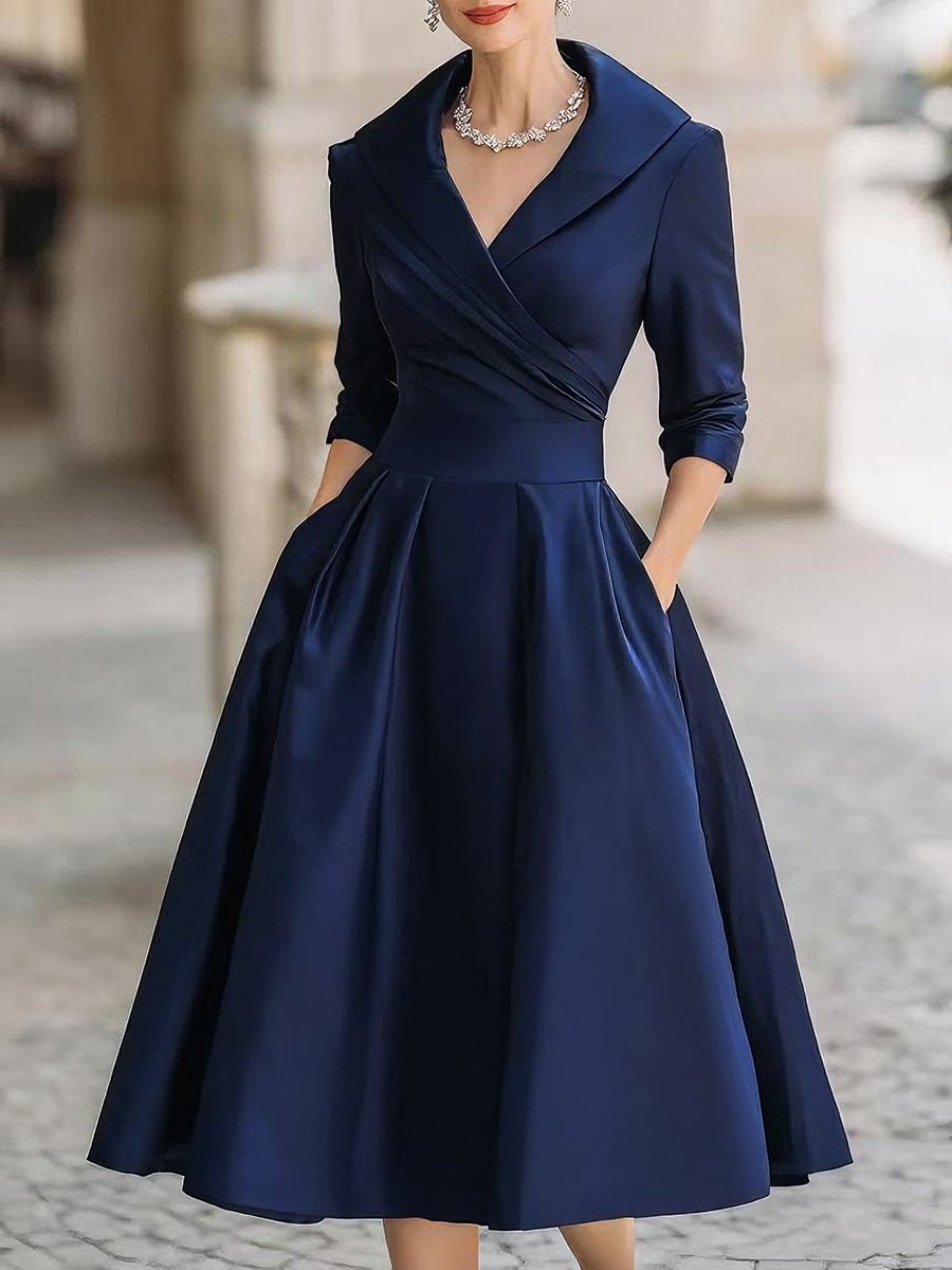 Delphine | Vintage A-Line Wrap Midi Dress with Three Quarter Sleeves