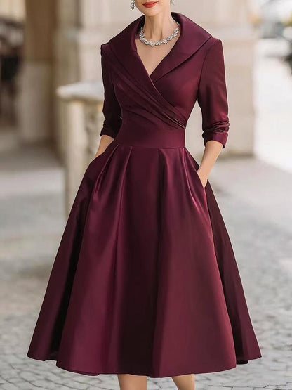 Delphine | Vintage A-Line Wrap Midi Dress with Three Quarter Sleeves