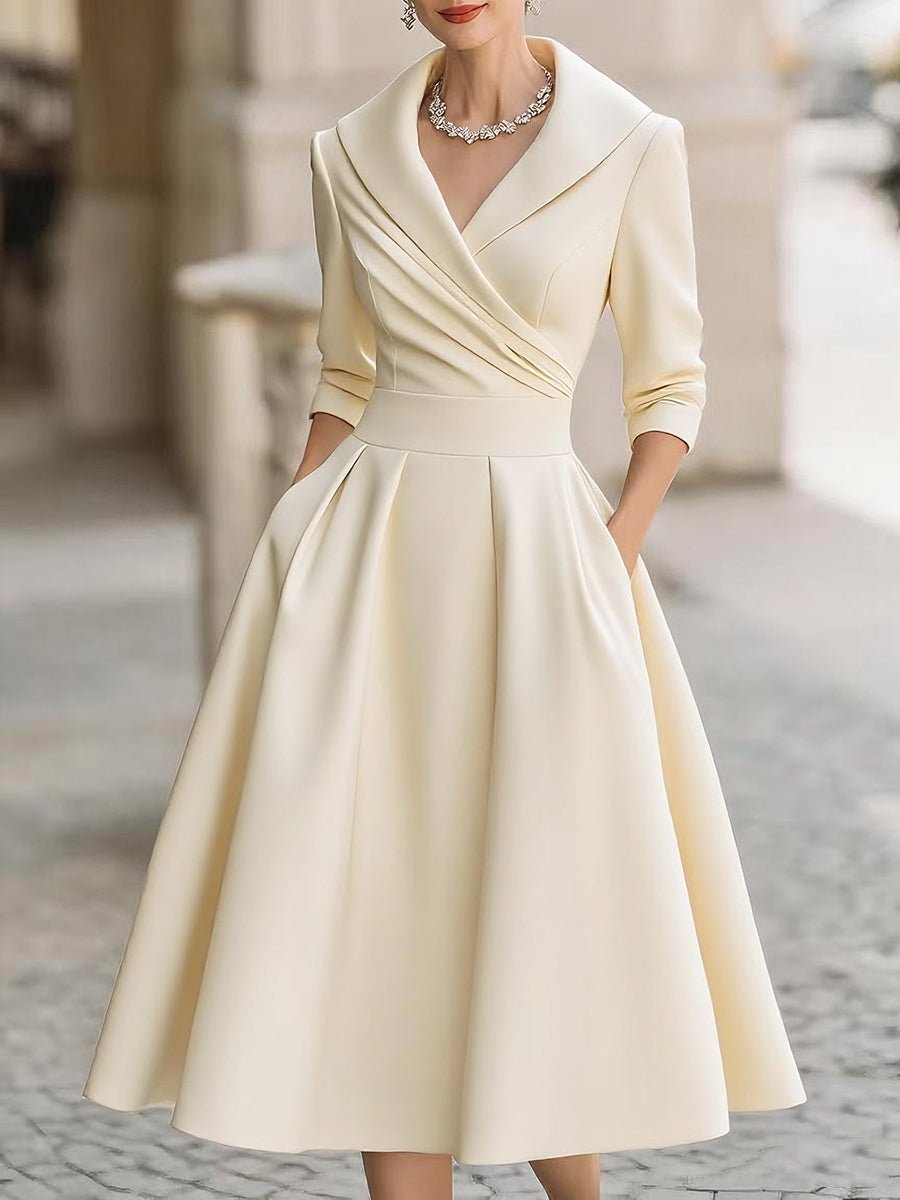 Delphine | Vintage A-Line Wrap Midi Dress with Three Quarter Sleeves