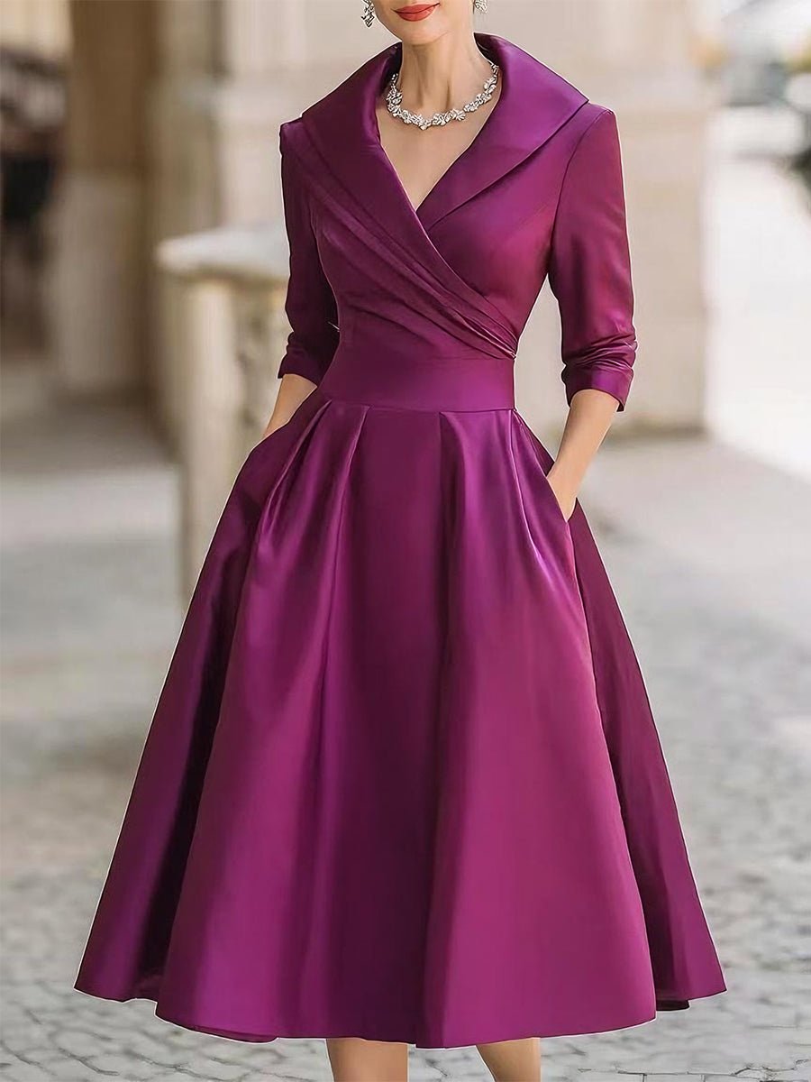 Delphine | Vintage A-Line Wrap Midi Dress with Three Quarter Sleeves