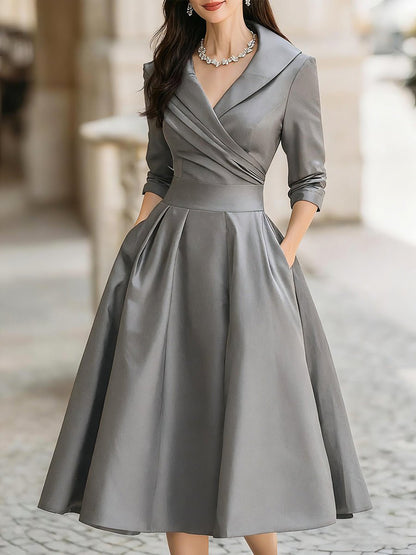 Delphine | Vintage A-Line Wrap Midi Dress with Three Quarter Sleeves