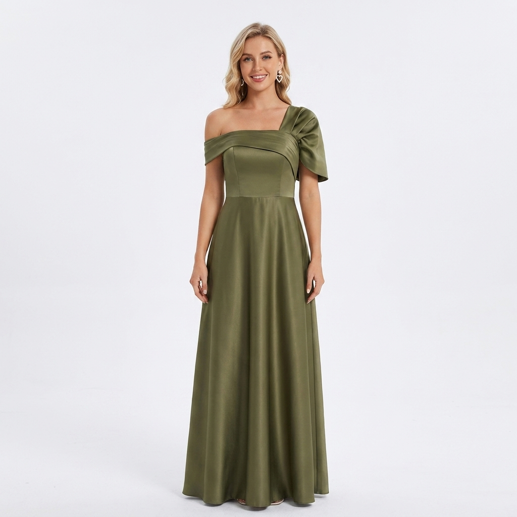 Ophelia | Green One Shoulder Ruffle Maxi Wedding Guest Dress
