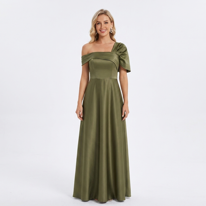 Ophelia | Green One Shoulder Ruffle Maxi Wedding Guest Dress