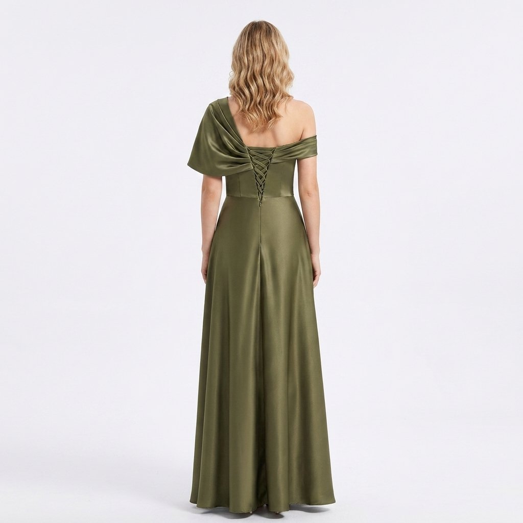 Ophelia | Green One Shoulder Ruffle Maxi Wedding Guest Dress