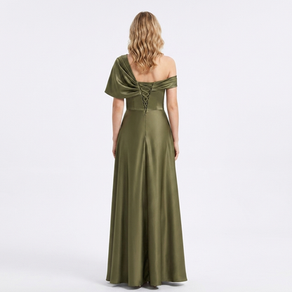 Ophelia | Green One Shoulder Ruffle Maxi Wedding Guest Dress