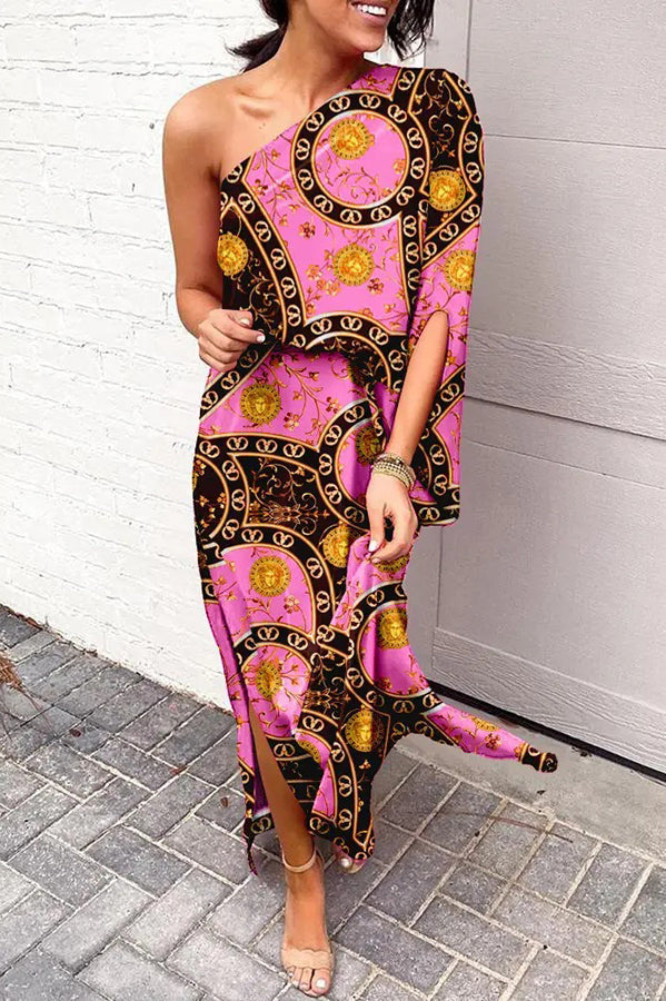 Yvaine | One Shoulder Floral Maxi Dress with Side Split