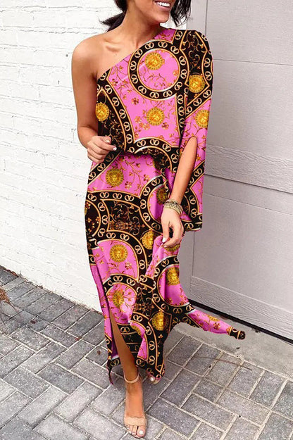 Yvaine | One Shoulder Floral Maxi Dress with Side Split
