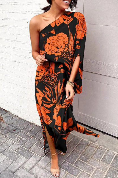 Yvaine | One Shoulder Floral Maxi Dress with Side Split