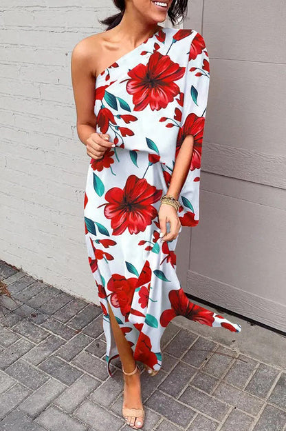 Yvaine | One Shoulder Floral Maxi Dress with Side Split
