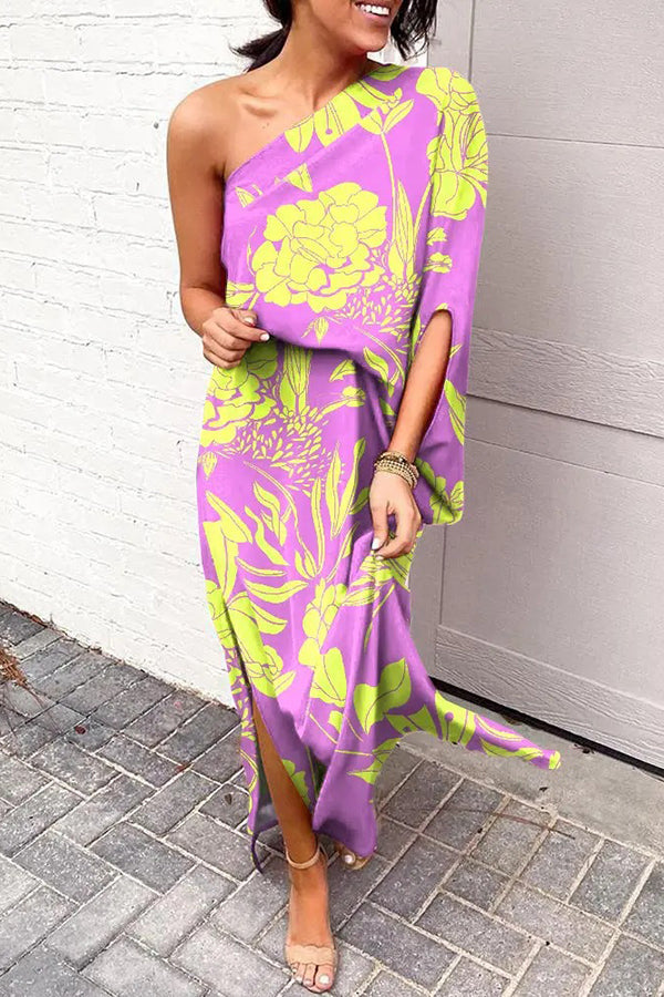 Yvaine | One Shoulder Floral Maxi Dress with Side Split