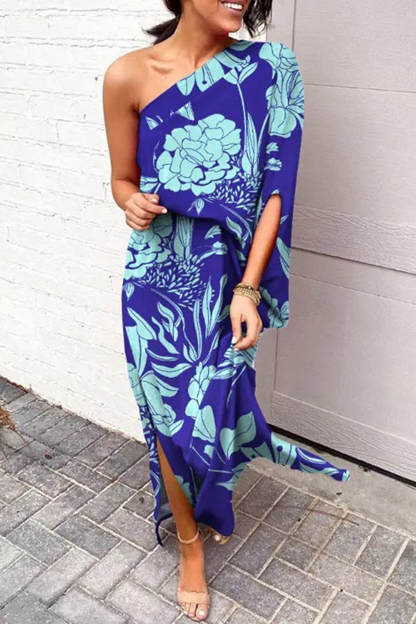 Yvaine | One Shoulder Floral Maxi Dress with Side Split