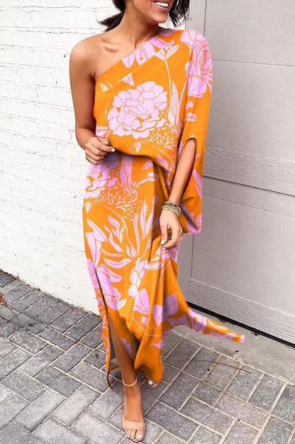 Yvaine | One Shoulder Floral Maxi Dress with Side Split